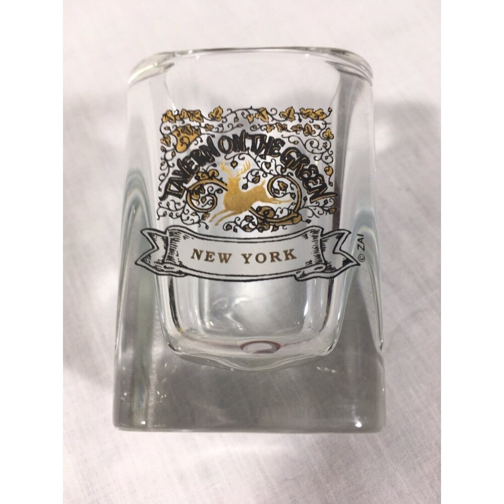 Vintage Tavern On The Green - Square Shot Glass Gold Stag Logo - Rare - EUC